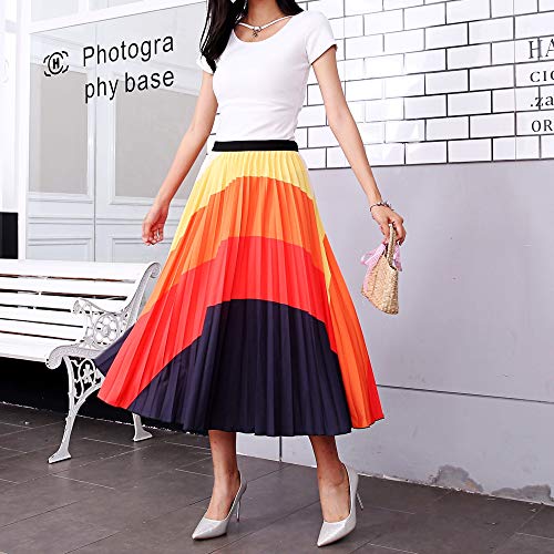 Women's Elastic Waist Vintage Graffiti Cartoon Printed A-line Pleated Swing Midi Skirts2