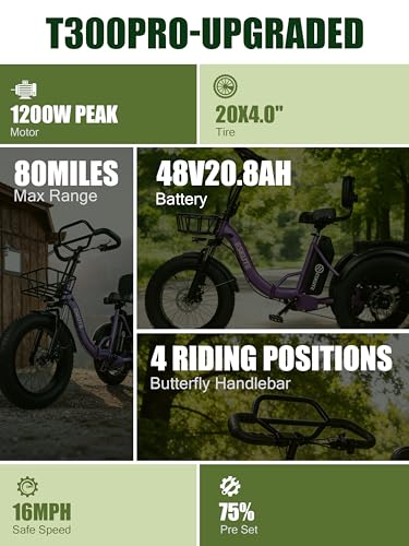 ESKUTE T300 Pro Electric Trike for Adults, 998.4Wh