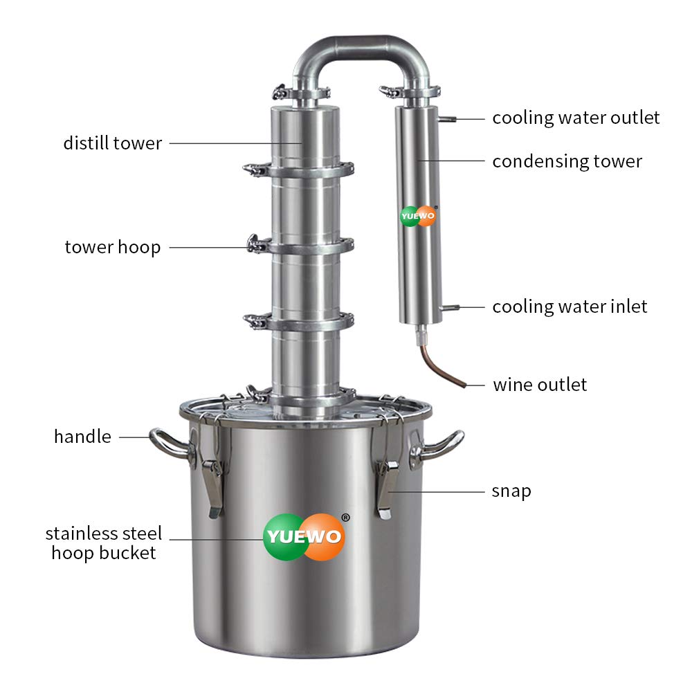 YUEWO 50L/13.2Gal Water Distiller Four-Layer Exquisite Still Ethanol Vodka Alcohol Fermentation Home Brewing Kit