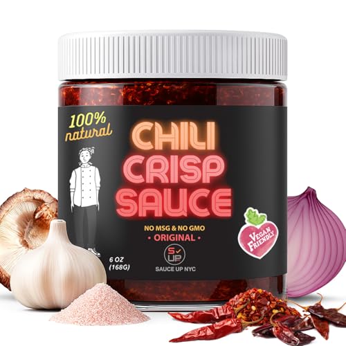 Image of SAUCE UP Original Chili Crisp 6oz | Spicy Sweet Crunchy Umami Chili Oil & Sauce | Vegan, Keto, Gluten-Free, No MSG | 13+ Superfoods | Gourmet Artisan Chili Crisp Condiment | Handcrafted in NY