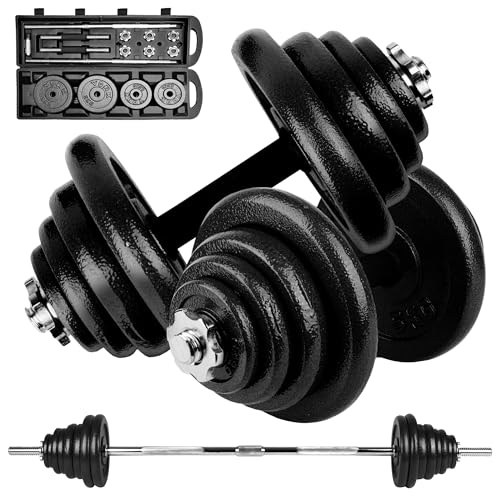 unycos - Par de Mancuernas Ajustables y Antideslizantes con Barra de Conexión【50 kg】E-Book y Maletín, Discos de Hierro con Tuercas Seguras, Gimnasio en Casa, Fitness (Iron Transformer)