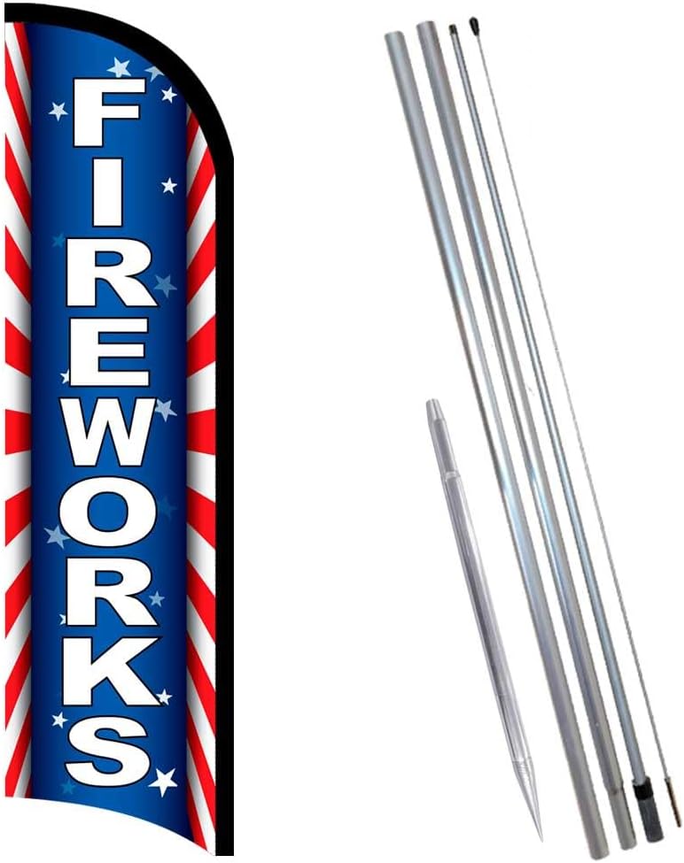 Fireworks (Starburst) Premium Windless Feather Banner Flag Kit (Flag, Pole, & Ground Mt)