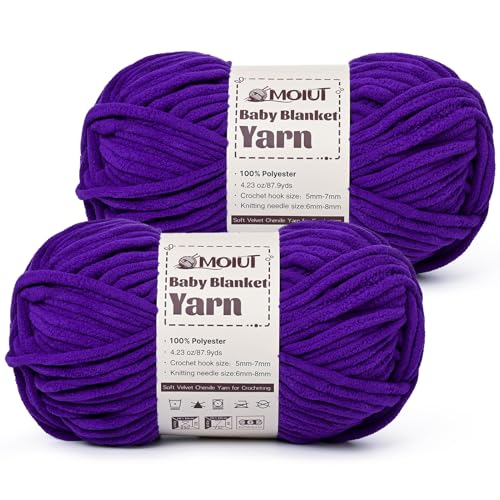 Image of Fluffy Chunky Yarn for Crocheting, Chenille Crochet Yarn 6 Super Bulky, 2 Pack of 87.9 yds /4.23 oz Baby Blanket Yarn, Soft Velvet Yarns for Knitting Amigurumi&DIY Crafts /Hats /Socks(2 Dewberry)
