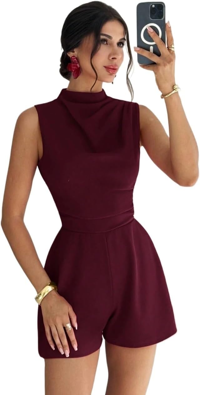 Rompers for Women Summer 2026 Elegant Party Pleated A-Line Mini Dress Romper