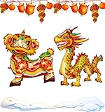 Enanal Chinese New Year Decoration, 30inch Large Size Self Standing Chinese Dragon and Dancing Lion Inflatable Foil Balloons for Chinese New Year Decor Lunar Spring Festival Gift