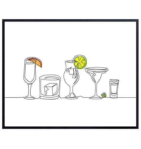Cocktail Line art Wall Decor - Mid-century modern Wall Art Cocktail Party Decorations - Aesthetic Minimalist Wall Art - Bar Decor for Home, Kitchen