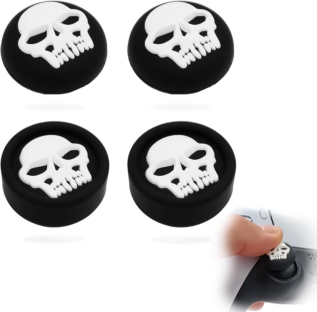 ZORBES® 4Pcs Skull Thumb Grip Caps for Playstation 5 Controller PS5 Controller Stick Joystick Attachment Silicone Cover Skull Thumb Grip PS5 Accessories Thumbsticks Cover Set for Switch Pro Controller