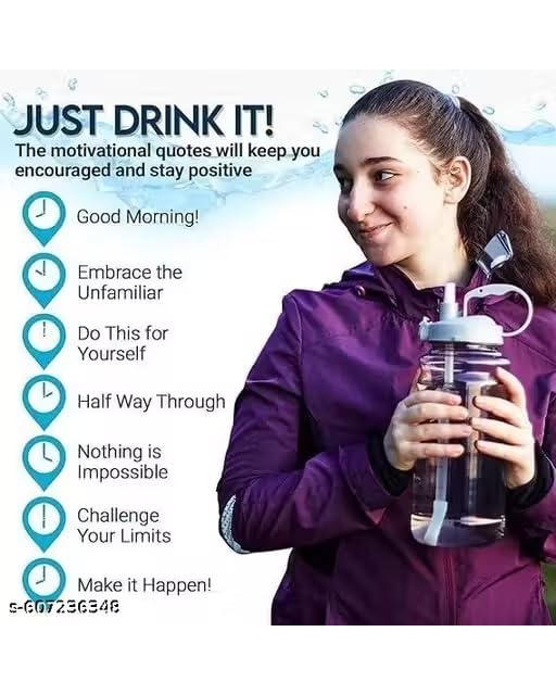 Image of Motivational Water Bottle 2 Litre with Time Marker | Leak Proof BPA Free Gym Bottle | Sports Drinking Bottle with Straw & Handle for Office, Gym, School (green)