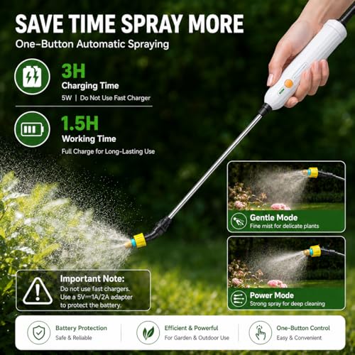 Image of Battery Powered Garden Sprayer, 2.1 Gallon Electric Plant Sprayer with Rechargeable Handle, 3 Adjustable Nozzles, Telescopic Wand,Shoulder Strap,Portable Weed Sprayer for Lawn,Garden,Yard