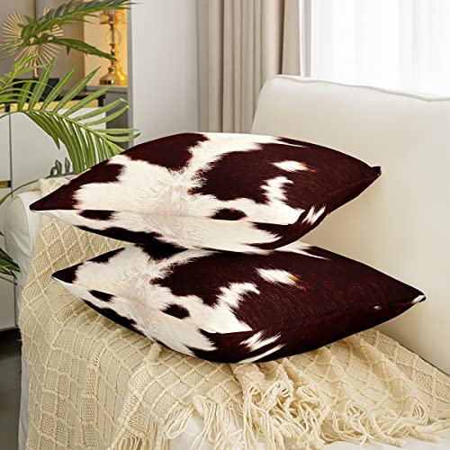 Kissenbezug aus Rindsleder, 60 x 60 cm, Rindsleder, Western, Bauernhof, Wildtiere, Bauernhof, Tiere, Leder, Kissenhülle, wendbar, weiß, braun, 2 Stück