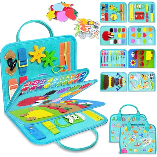 Image of Exorany Busy Board Montessori Toys for Toddler Boy Girl Birthday Gifts, Busy Book Sensory Learning Toys for Toddlers, Toddler Airplane Car Travel Toy Educational Activities