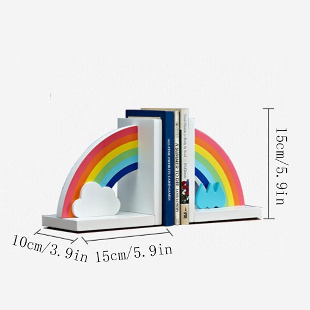 Home Bookshelf Wooden Rainbow Book Ends Non-Skid Cute Kids Bookends for Girls Home Children's Room Classroom Nursery Decor, Pack of ​Shelves