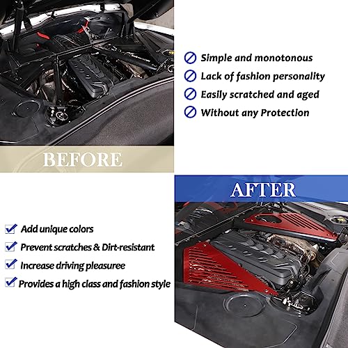 Image of Daeiclru Engine Bay Panel Cover Compatible with Chevrolet Corvette C8 2020-2023, Aluminium Engine Protector Splash Shield, Left Right Engine Case Guards (Style B - Red)
