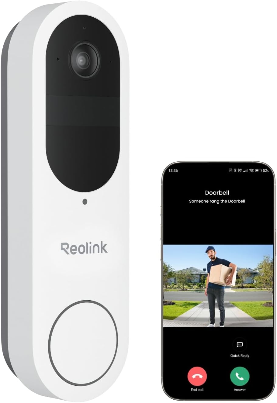 REOLINK Wireless Video Doorbell Camera, Battery Version, 2K 150°x150° Head-to-Toe View, 2.4/5 GHz Dual-Band WiFi, Person/Vehicle/Package Detection, Two-Way Talk, No Monthly Fees (Chime not Included) REOLINK Wireless Video Doorbell Camera, Battery Version, 2K 150°x150° Head-to-Toe View, 2.4/5 GHz Dual-Band WiFi, Person/Vehicle/Package Detection, Two-Way Talk, No Monthly Fees (Chime not Included)