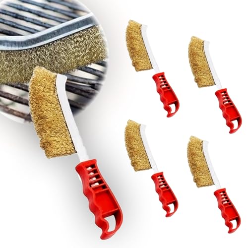 Abonana 5 pcs Brosse Métallique avec Poignée Courbée, Brosse Metallique a Main, Brosse Métallique Fil Acier Laitonné pour Nettoyer Rouille Graisse Peinture et Poussière