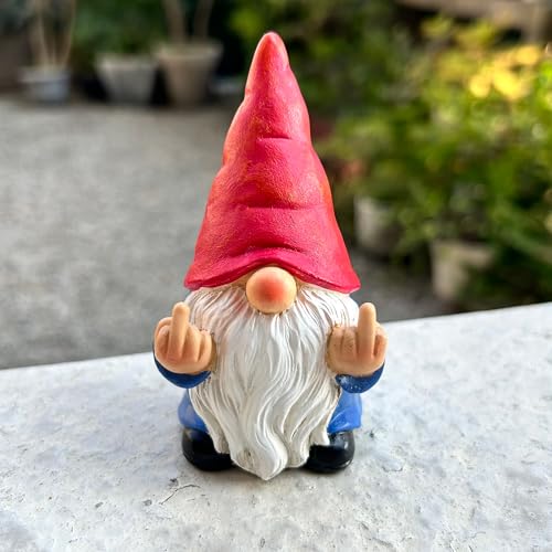 Middle Finger Gnome Mini 3.5in Double Bird Gnome - Naughty Funny Outdoor Decoration for Yard Patio Lawn Ornament and Home Decor Fairy Garden