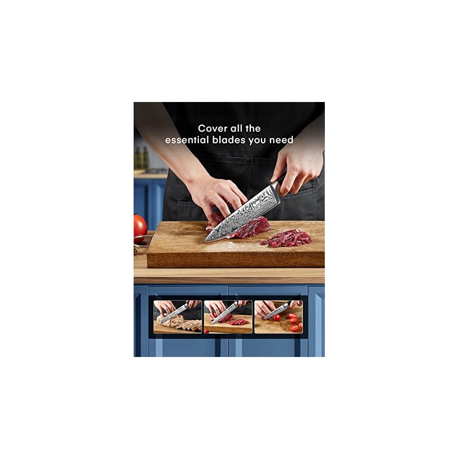 DPerlla-Knife-Set-14PCS-German-Stainless-Steel-Kitchen-Knives-Block-Set-with-Built-in-Sharpener-Black Knife Set, D.Perlla 14 Pieces Kitchen Knife Set with Built-in Sharpener, Stainless Steel Knives Block Set with Unique Waved Pattern, Non-slip Handle, Black