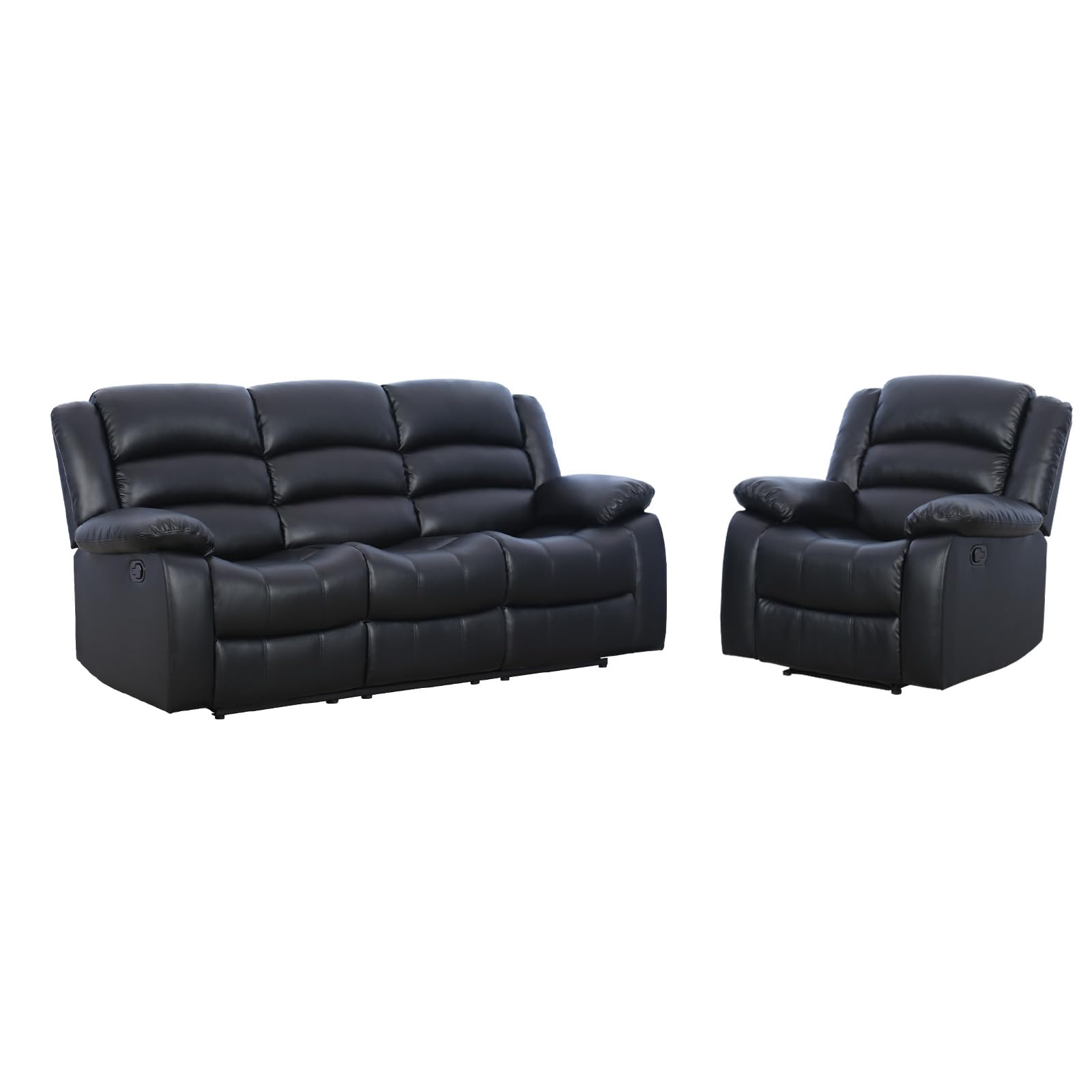 EBELLO Manual Reclining Couch Set for Living Room, Include 1 Recliner Chair, 3 Seat Sofa, Faux Leather Recliner Sofa Furniture Set for Home and Office, Black view 7