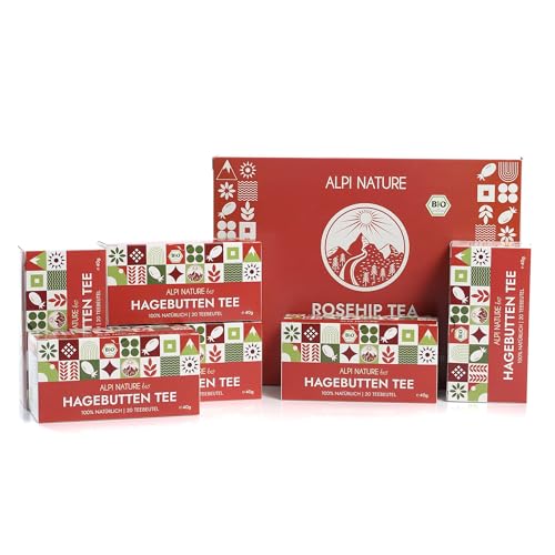 Té de Rosa Mosqueta Orgánico de Alpi Nature, 120 Bolsitas de Té, 240g (Paquete de 6 x 20 Bolsitas de 2g), Escaramujos secos para Preparar Infusiones de Hierbas e Infusión de Escaramujo