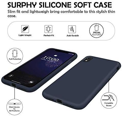 SURPHY Silicone Case Compatible with iPhone XR Case, Slim Liquid Silicone Protective Phone Case Cover (Full Body Thin Case with Microfiber Lining) Compatible with iPhone XR 6.1", Midnight Blue
