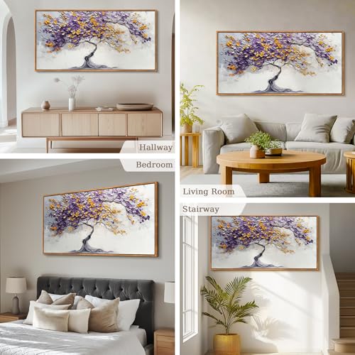 crmotu Tree of Life Large Framed Wall Art, Purple Tree Abstract Art Wall Decor, Modern Neutral Plant Canvas Prints, Minimalist Wall Pictures for Living Room Bedroom Yoga Office Decorations 30x60inch