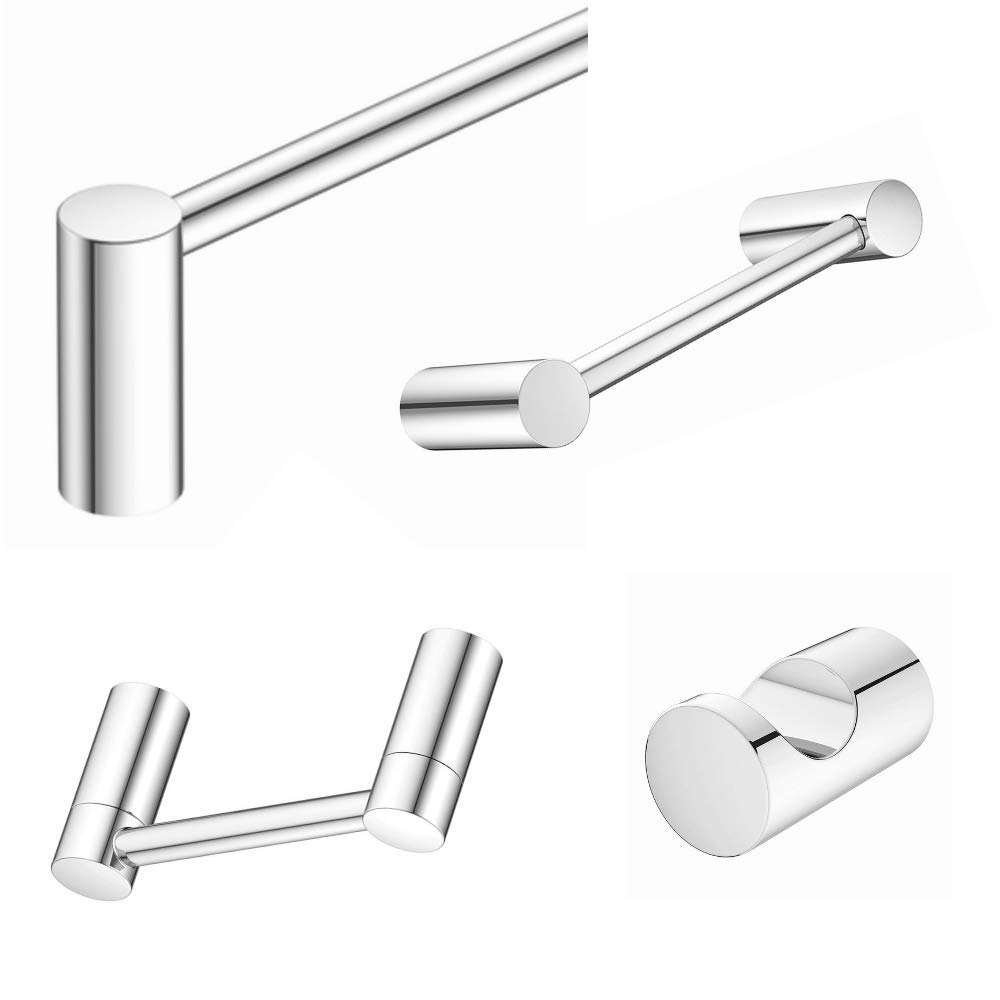 Wood Grip Collection - Elegant Design 4-Piece Bathroom Hardware Accessory Set Includes 24" Towel Bar, Hand Towel Bar, Toilet Paper Holder and Robe Hook (Chrome, 4 - Piece Bath Set)