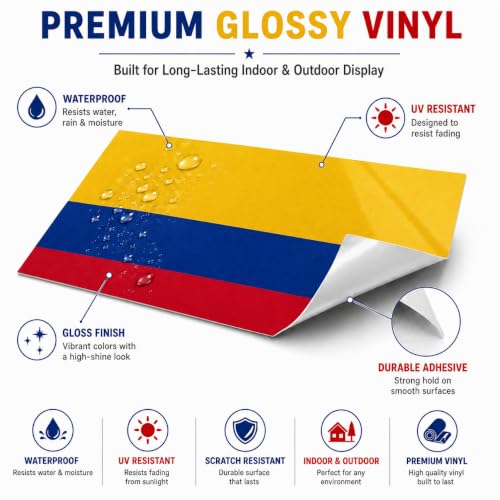 Image of Columbia Vinyl Flag Stickers, Car Decals, Waterproof Indoor Outdoor, Laptop Stickers, Car Bumper, Colombian Flag, 5 x 3 Inches, Set of 3