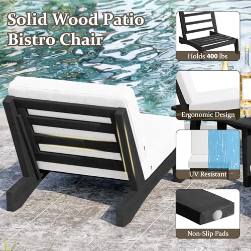 Image of Pia Ricoo Patio Chairs Set of 2, Heavy Duty Wood Patio Furniture Set with Thick Cushions, Bistro Set All-Weather Outdoor Chairs for Balcony, Deck, Poolside, Porch - Beige /Dark