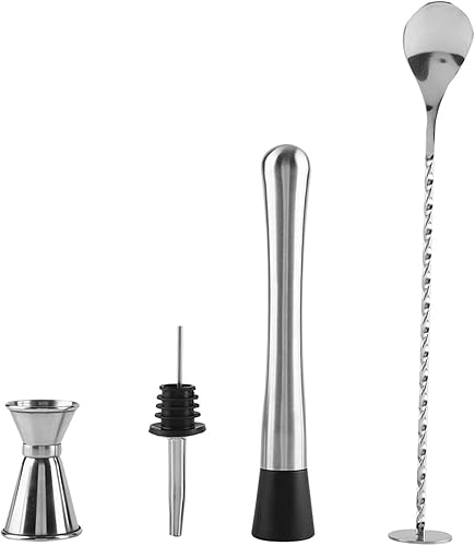 Juego de coctelera de 4 piezas, juego de mezclador de bebidas, herramientas de mezcla de bebidas Elite Mixology Barman Kit con accesorios esenciales