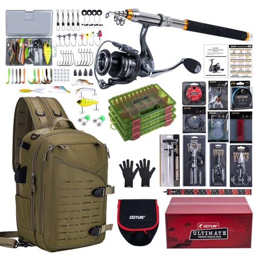 Goture Fishing Rod and Reel Combos with Tackle Backpack, 6FT-9FT Telescopic Fishing Pole with Spinning Reel,3 3600 Tackle Trays,Lures,Pliers,Travel Full Starter Kit for Freshwater Saltwater,Beginners