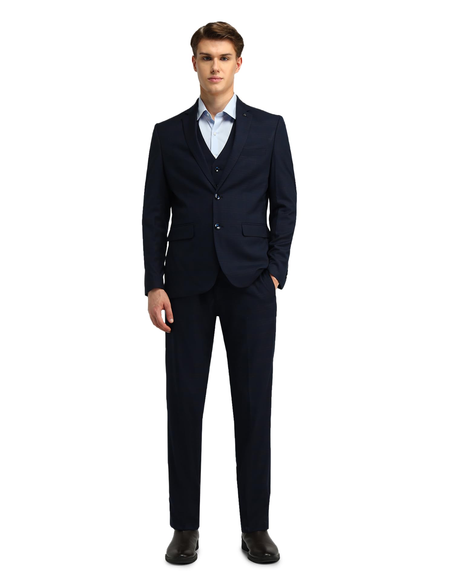 arrow Men's Blue Checked Notch Lapel Collar Long Sleeve Formal Polyester Tailored Fit Suit-picture-32