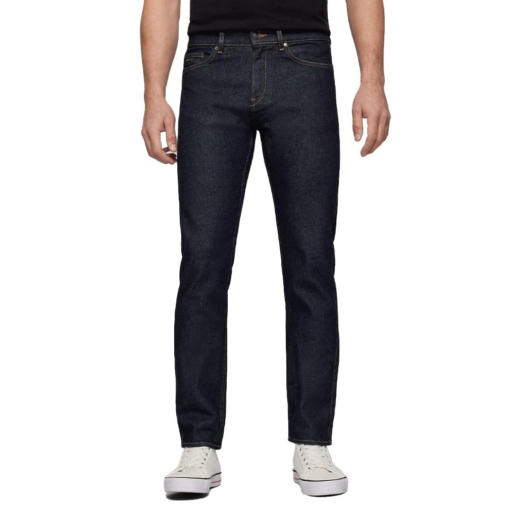 Boss Blue Mens Delaware3 Dark- Slim-Fit Jeans In Comfort-Stretch Denim Large