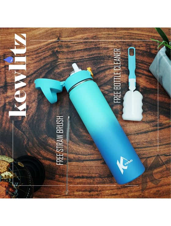 Image of Insulated Stainless Steel Water Bottle 24oz (Blue Sky) - Double Wall Vacuum Wide Mouth Water Bottles with Carrying Lid - BPA Free Leak-Proof Flask for School, Sports & Travel