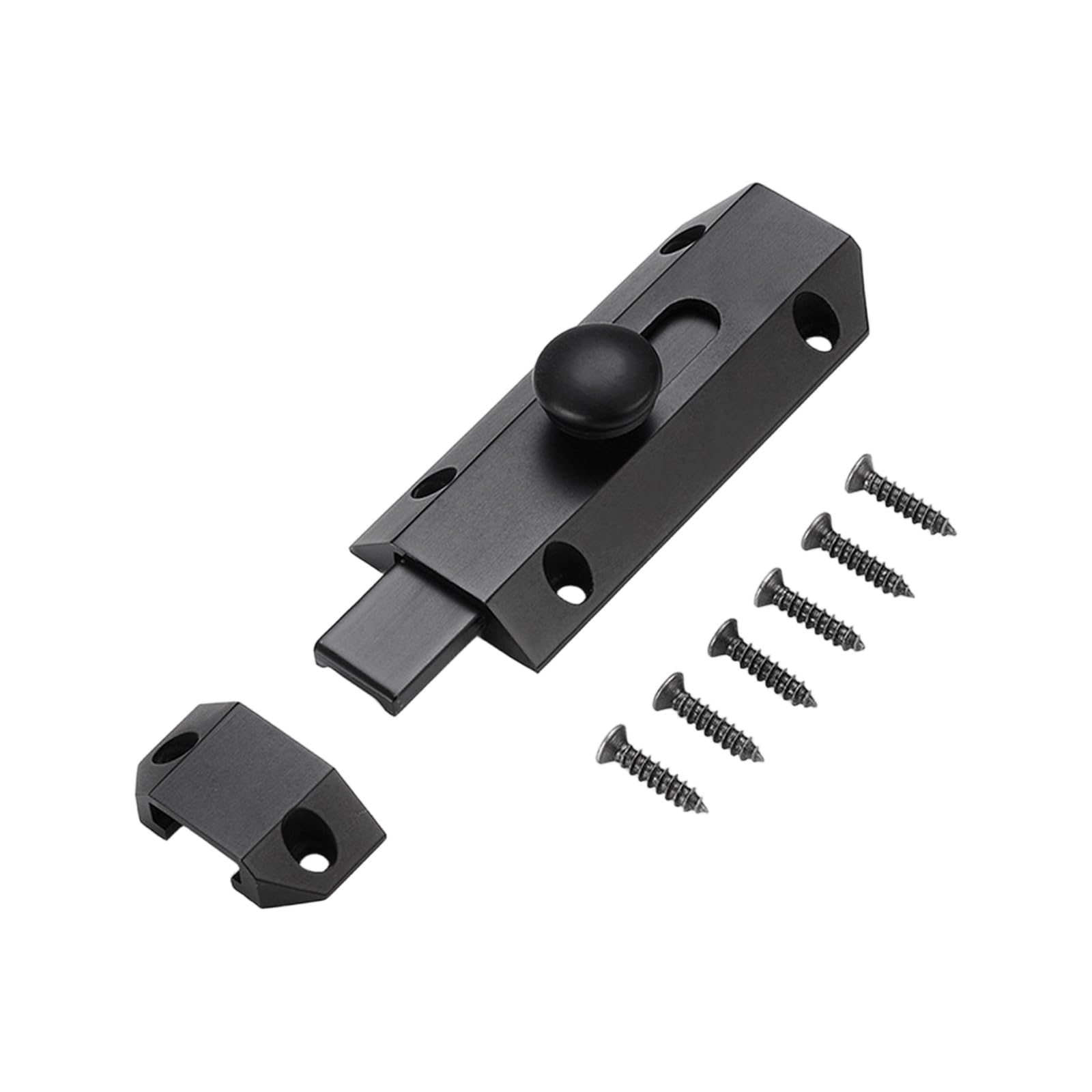 Dailibeer Matte Black Door Bolt Latch Set Copper Sliding Hardware With Screws And Pull Knob Home Door Mounting Latch Replacement Slide Bolt Keeper Plate Utility Hardware Cabinet Closure Room Pull