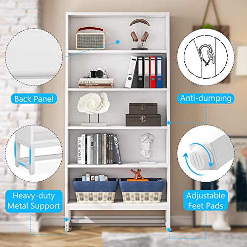 Image of Tribesigns Tall Bookcase and Bookshelf, 70.8 inch Large Bookcases Organizer with 5-Tier Storage Shelves, Heavy Duty Free-Standing Library Bookshelf Shelving Unit for Living Room, Bedroom, Office (White)
