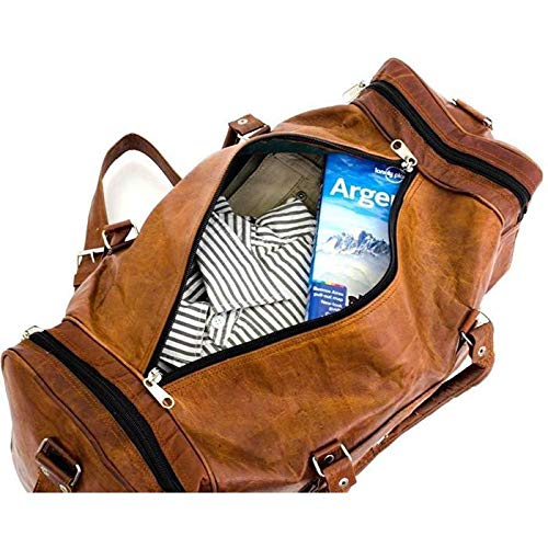 Overnight Weekend Vintage Handmade Brown Leather Travel Gym Sports Duffel Bag (20")3