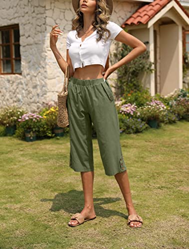 Veatzaer Cotton Pants Women Thin Capri Pant Flowycropped Trousers With Pockets(Grass Green,Xxl) #TOP3