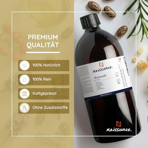 Naissance Rizinusöl (Nr. 217) - 870ml - Kaltgepresstes, Natürliches, Hexanfreies, Gentechnikfreies Öl - Pflegt und Spendet Feuchtigkeit für Haare, Wimpern und Augenbrauen
