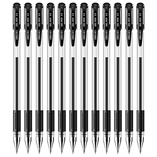 Stylos gel - 12pcs/boîte Deli 6600ES Gel Pen 0.5mm Tête Étudiant Gel Pen Signature Stylo Bureau Stationnaire avec Diamètre 9mm + Gaine En Caoutchouc Souple(Noir) Cover