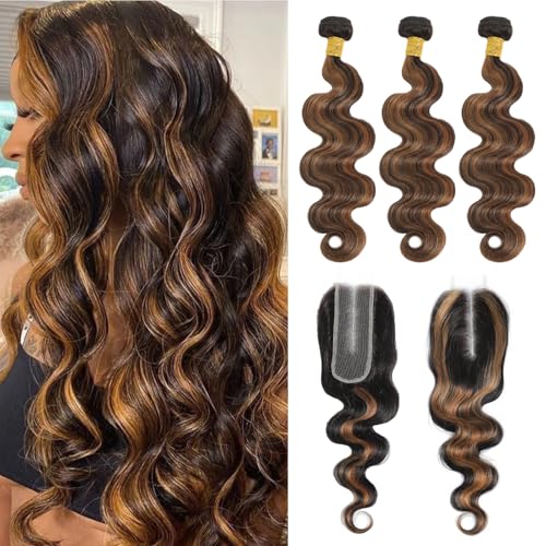 MOMOSHERO Brown Highlight Body Wave 2x6 HD Lace Closure with