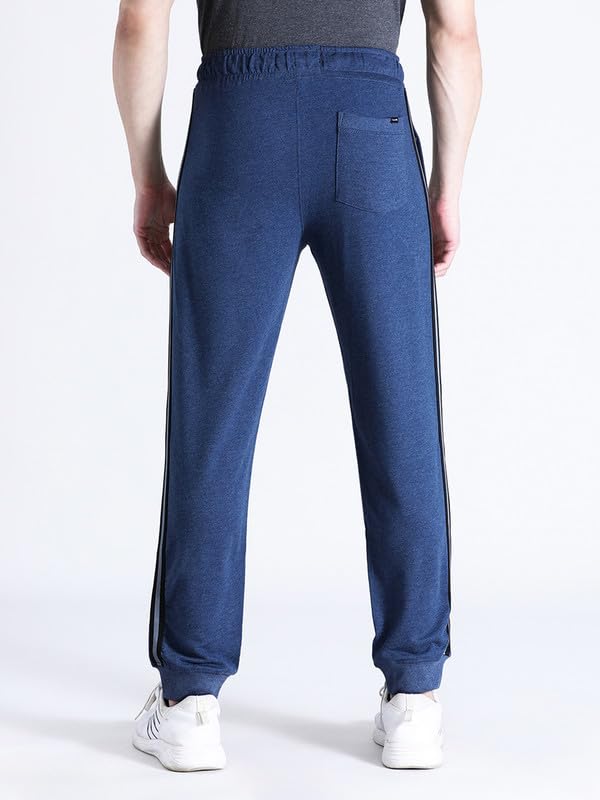 Image of CROCODILE Men Solid French Terry Joggers | Classic Fit | Mid Rise | Drawstring Closure | Ankle Length | Casual Wear Navy Melange