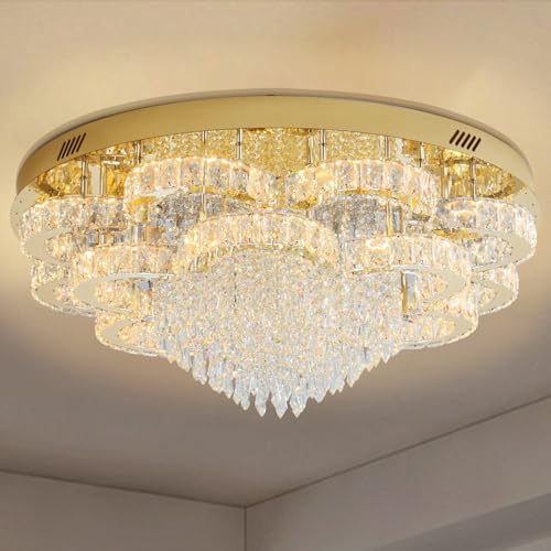 WOSOHYUN 24" 5-Light Crystal Flush Mount Chandelier Ceiling Light Modern
