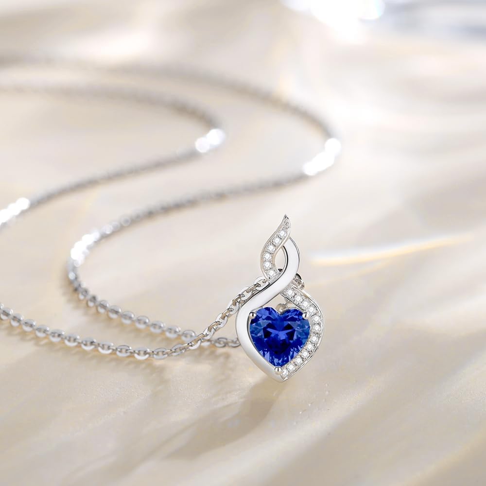 FANCIME 14K Solid White Gold Heart Birthstone Necklace with Diamond Pendent Birthday Gifts for Mom Women, Sterling Silver Chain 16" + 2" Extender - Image 2