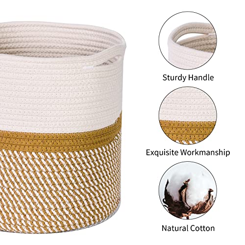 11X11X11 Inch Cotton Rope Baskets For Shelf, Cube Storage Bins For Toy Cloth Blanket Organizing, Baby Nursery Basket, 3 Pack White & Brown #TOP3