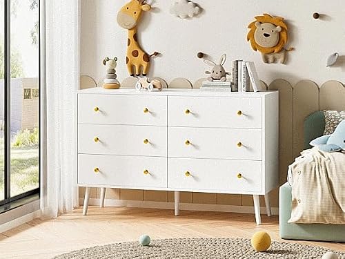 LYNSOM Dresser for Bedroom, 6 Drawer Modern White Dresser with Wide Drawer and Metal Handles, Modern Dressers & Chests of Drawers for Hallway Entryway - Thumbnail 6