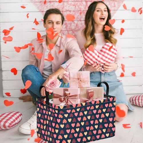 Image of Heart Valentine Gift Love Storage Basket Clothes Laundry Storage Box Shelf Bins, Gift Basket Laundry Hamper with Handles