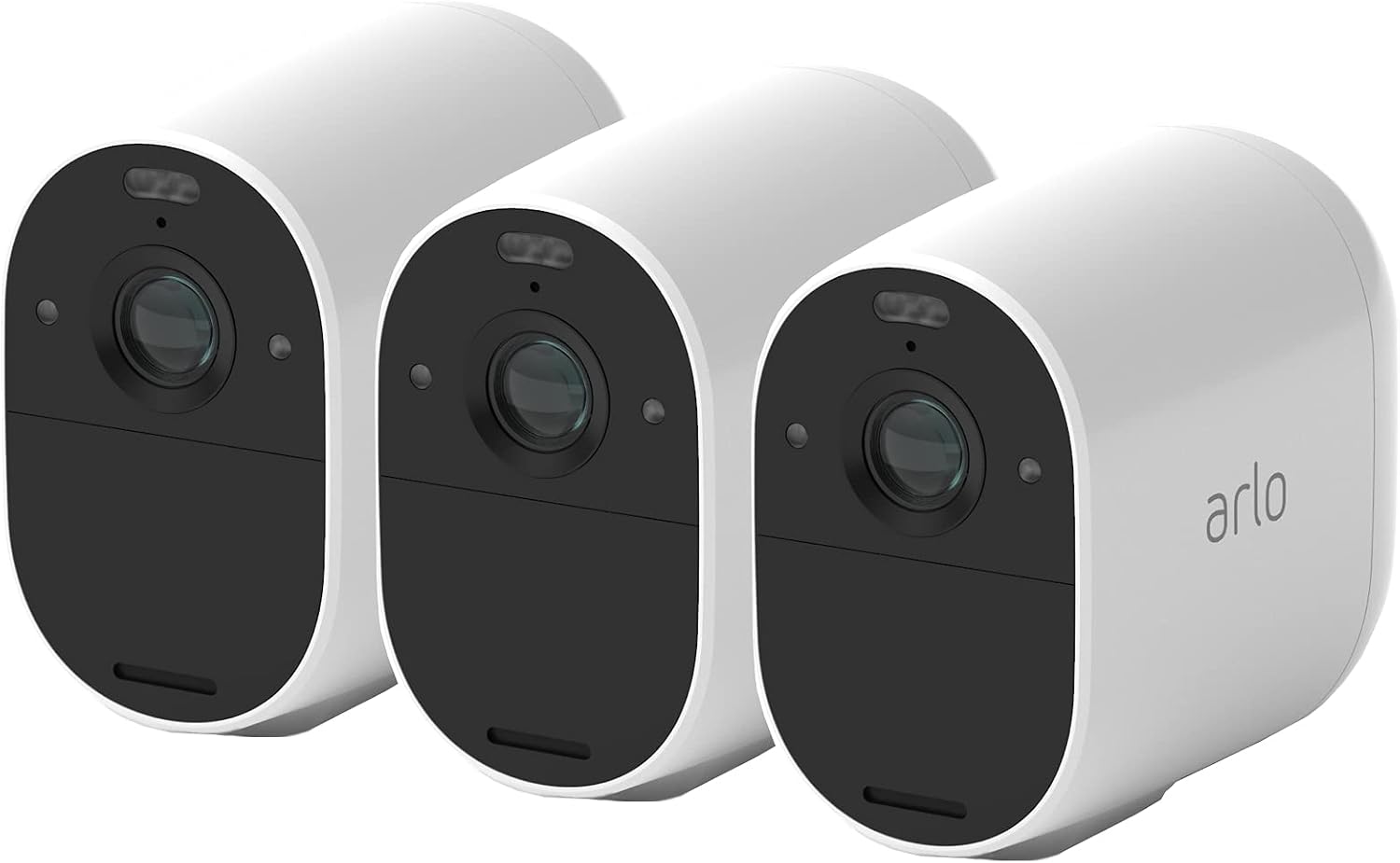 Arlo Essential draadloze WiFi-beveiligingscamera voor buiten, 1080p HD, 130˚ kleurennachtzicht, sirene, bewegingsdetectie, 2-weg audio, 6 mnd batterij, incl. proefp. Arlo Secure, 3 cam, wit