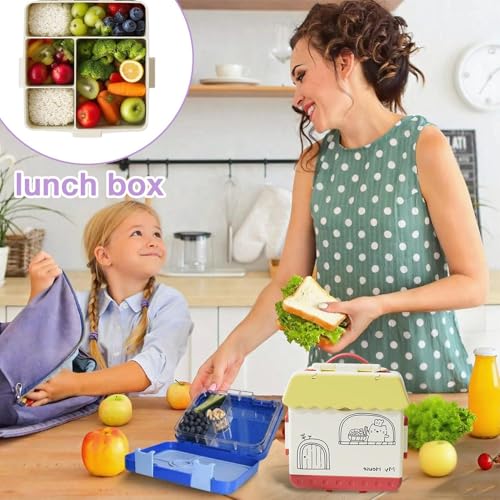 Frxib お子様用 ランチボックス,1000ミリリットル 食品保存容器 | 電子レンジ対応 幼稚園用 ランチボックス スプーン・フォーク付き | ピクニック、キャンプ、ロードトリップ、通勤、ビーチ、アウトドア、食事準備用