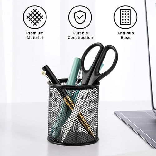 Image of Recluse Black Round Mesh Metal Organizer Office Desk Table Tool Holder,Makeup Brush Holders,Pen, Pencil and Other Stationery Organizer Holder,Daily Things Storage Holder (Pack of 1)