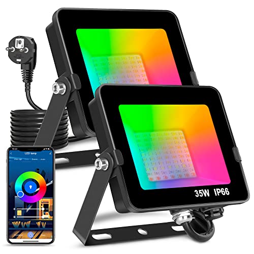 RGB Projecteurs LED Exterieur 35W Lumière intelligente, Changement de couleur Projecteur Bluetooth Contrôle de l'application IP66 Lumière atmosphérique...
